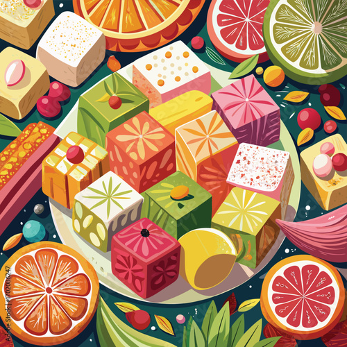 Vibrant top down flat lay assortment of colorful objects