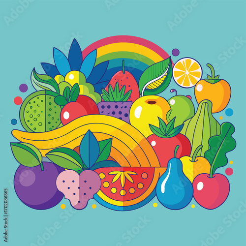 Vibrant flat illustration of a diverse collection of people