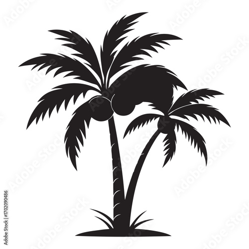 Black silhouette of two coconut palm trees
