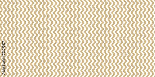 Golden vector seamless pattern with vertical wavy lines, stripes, liquid shapes. Simple gold and white abstract ripple texture. Stylish waves background. Elegant repeated geo design for decor, print