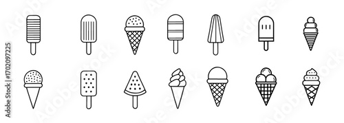 Collection of black and white ice cream icons popsicle
