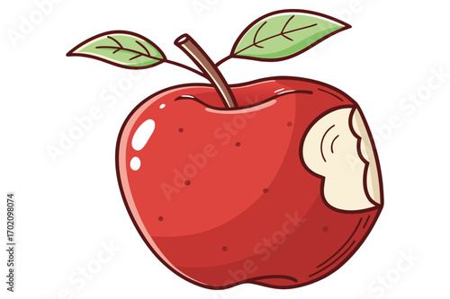 Red Apple with Leaf and Bite Mark Vector Illustration