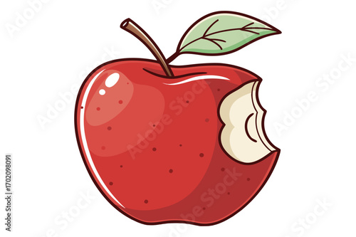 Red Apple with Leaf and Bite Mark Vector Illustration