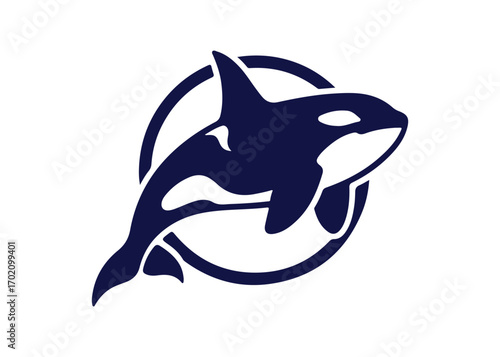 A straightforward illustration of a black orca whale, perfect for a creative logo design. This killer whale represents an underwater creature. Ideal for business branding and identity.
