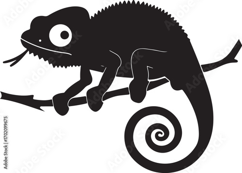 Chameleon silhouette perched elegantly on branch