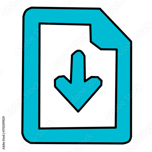 Blue Download Document Icon - File Arrow Down Symbol