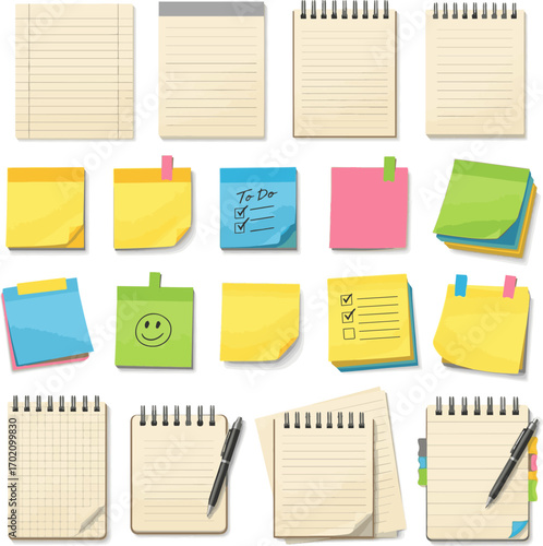 Create a kinds of deferent Memo pad_note_sticky note illustration set vector art with white background.