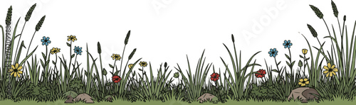 Create a kinds of deferent Meadow background, grass color vector meadow border vector art with white background.