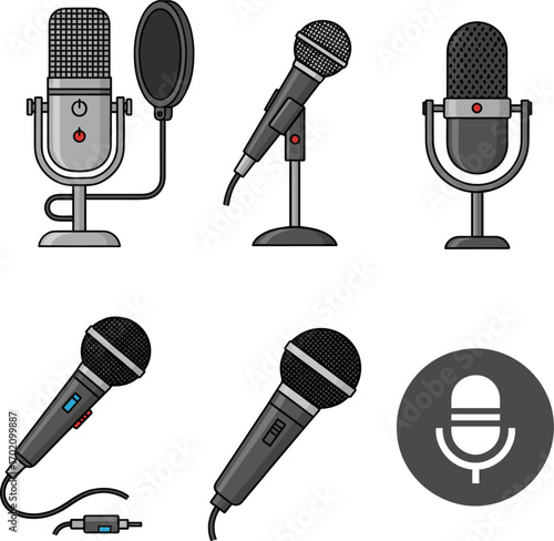 Create a kinds of deferent Microphone emoji icon, microphone vector illustration-simple illustration of microphone, perfect for microphone logos, vector art with white background.
