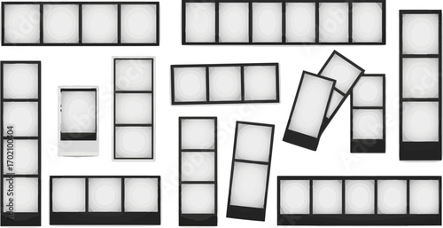 Create a kinds of deferent Photo booth images. Realistic blank photography template. Retro empty photo frame. Vector picture strips instant snapshot with black frame. vector art with white background.