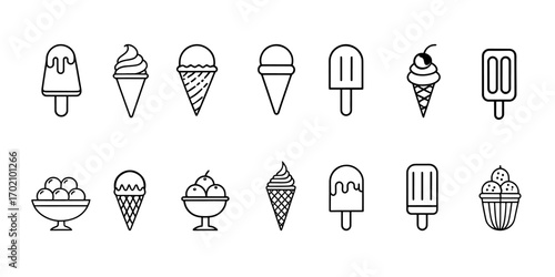 Collection of black and white ice cream icons frozen dessert