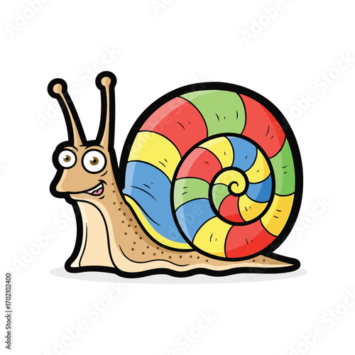 Cute cartoon snail with colorful swirl shell fun illustration for children and nature themes vector