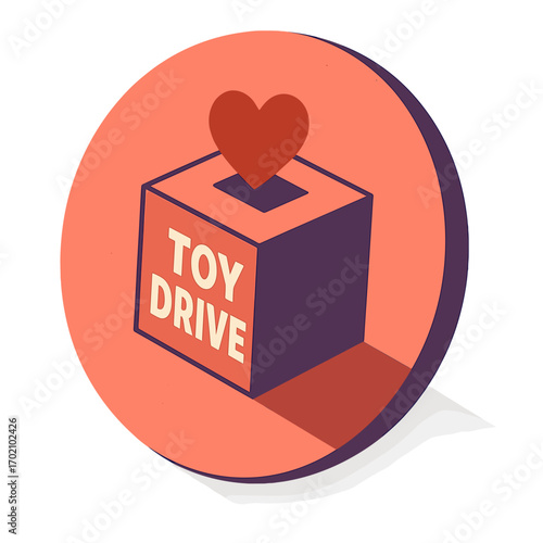 Toy drive donation box with heart symbol for charity and community service