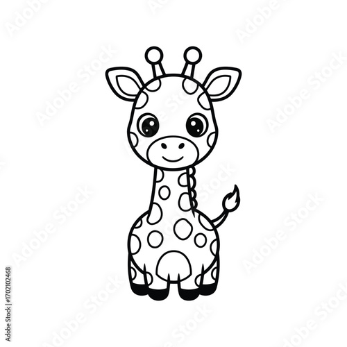 Cute cartoon giraffe line art drawing for kids coloring pages and animal illustrations vector