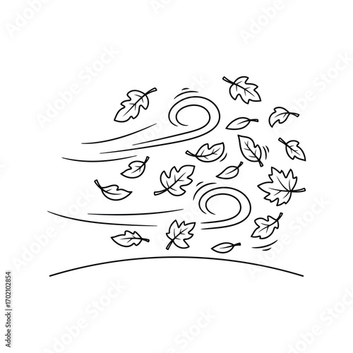 Hand drawn autumn leaves swirling in windy breeze seasonal outdoor nature vector