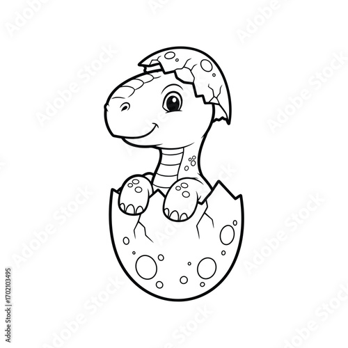 Cute baby dinosaur hatching from egg adorable cartoon character illustration vector