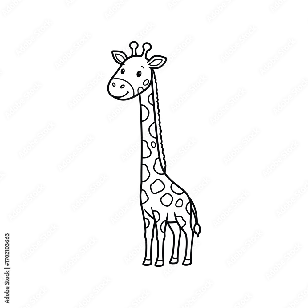 Naklejka premium Cute cartoon giraffe outline illustration simple vector drawing animal art vector