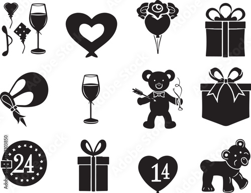Elegant Valentine's Day icons for romantic designs