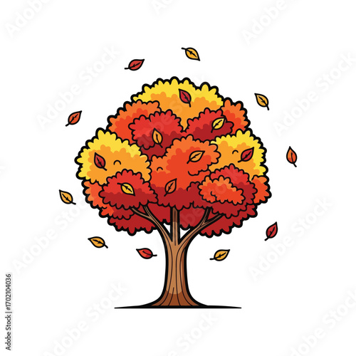 Vibrant autumn tree colorful foliage falling leaves seasonal illustration vector