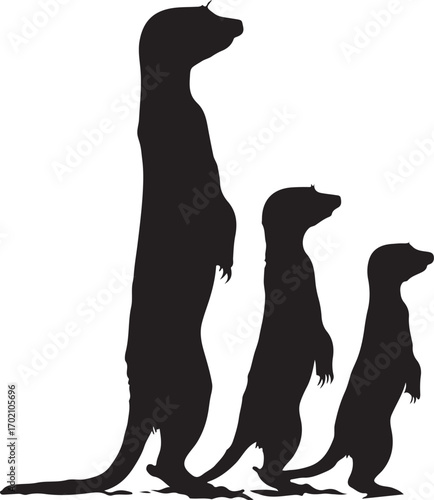 Meerkat family standing guard in the desert sun