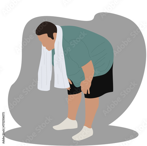 fat man tired of exercising. Jogging fat man tried,