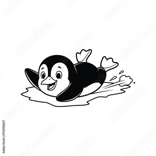 Cute cartoon penguin swimming happily in water playful arctic animal illustration vector