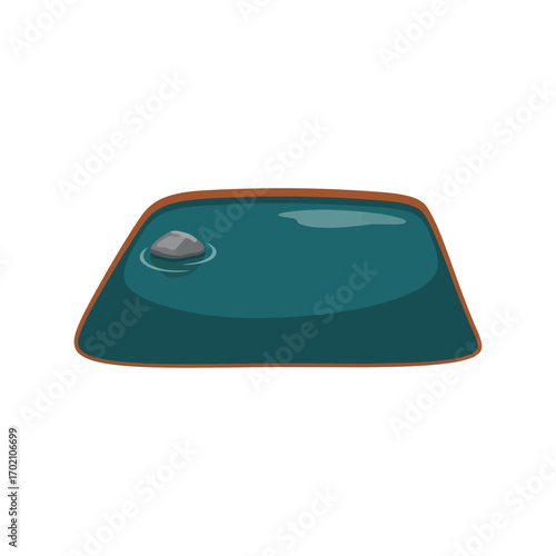 Stylized illustration of a car windshield with raindrops and a stone vector