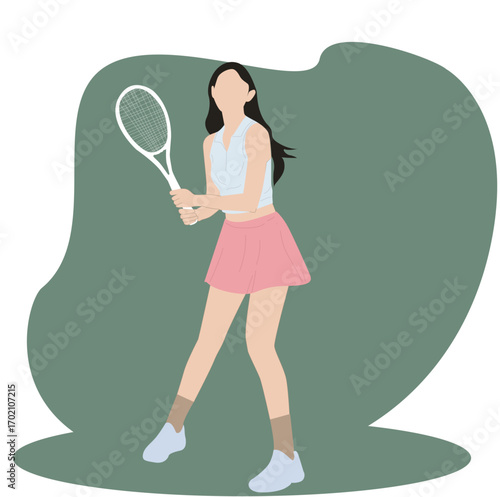 Playing Tennis. Popular sport. Female tennis player runs to hit the ball with a racket. 