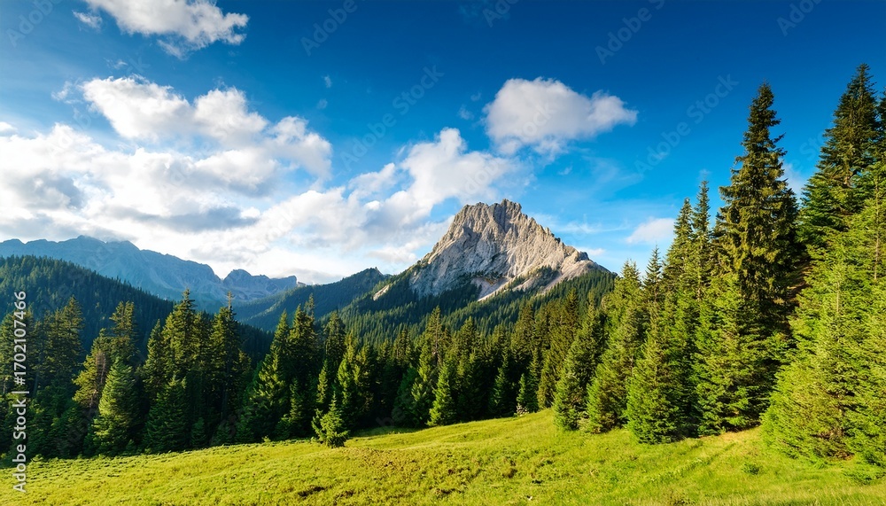 Fototapeta premium mountain with pines forest with blue sky