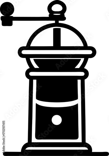 Pepper grinder  black and white vector icon , white background 