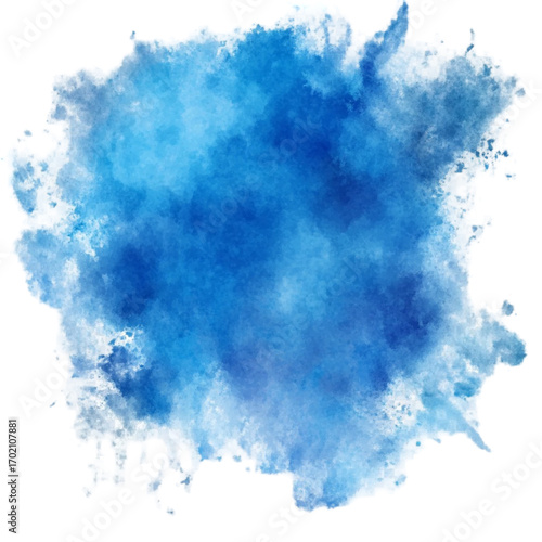 Abstract watercolor splash in shades of blue and white creating a serene and artistic texture perfect for backgrounds design elements and creative projects adding a touch of elegance on transparent ba