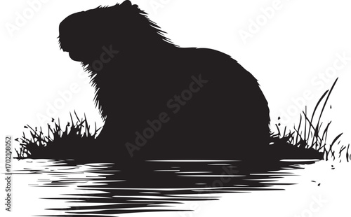 Dramatic beaver silhouette at waters edge design
