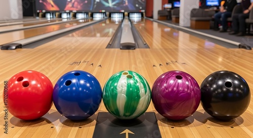 Bowling Balls and Lanes in a Bowling Alley.