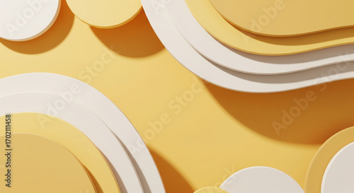 Abstract 3D background with soft, curved shapes in butter yellow and cream. Gentle, optimistic, and modern wallpaper design