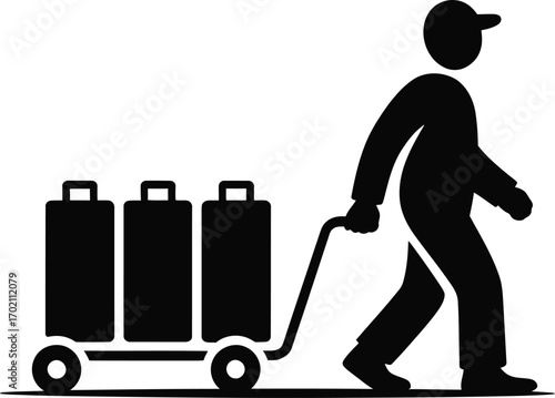  Man Pulling a Luggage Cart