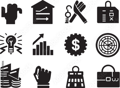 Financial strategy icons for business growth success