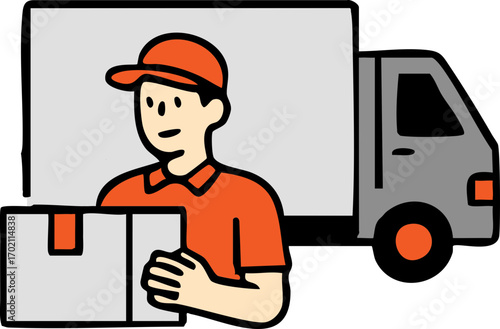 illustration of delivery workers in uniform handling package