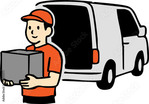 illustration of delivery workers in uniform handling package