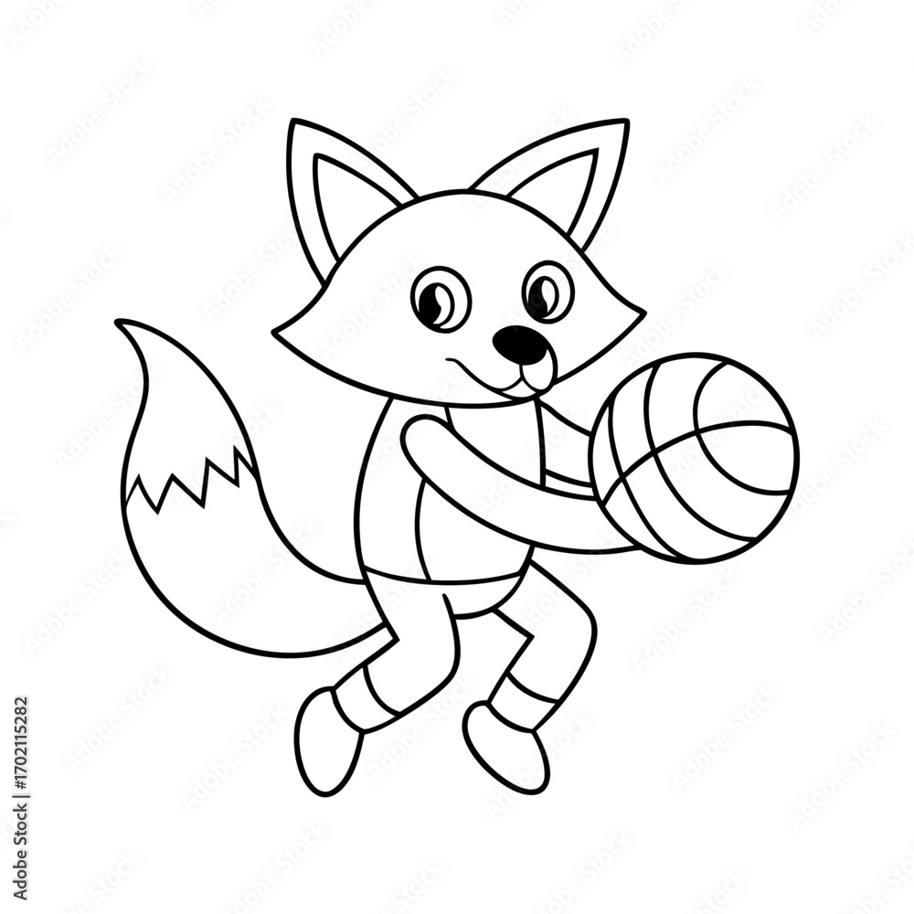 Naklejka premium Fox Playing Basketball Coloring Page