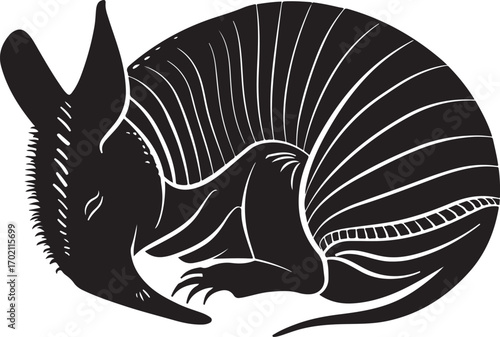 Elegant armadillo curled in sleep, peaceful design