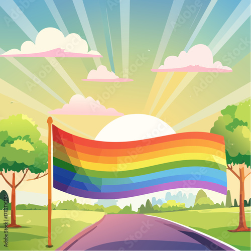 Drapeau LGBT en pleine nature, militantisme, diversité, liberté