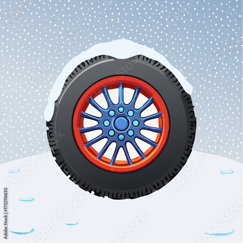 roue, pneu neige, vue de profil, hiver, neige 