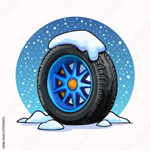 roue, pneu neige, vue de profil, hiver, neige 