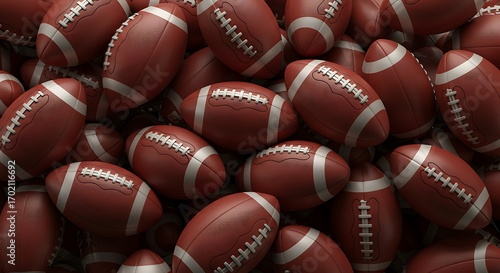 Pile of American Footballs: Close-up of Brown Leather Balls