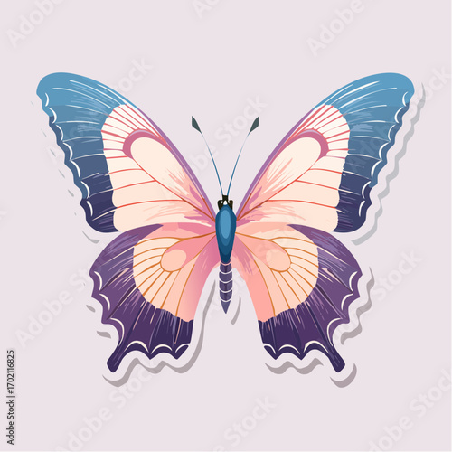 Magnifique papillon, coloré, arrière plan clair uni 