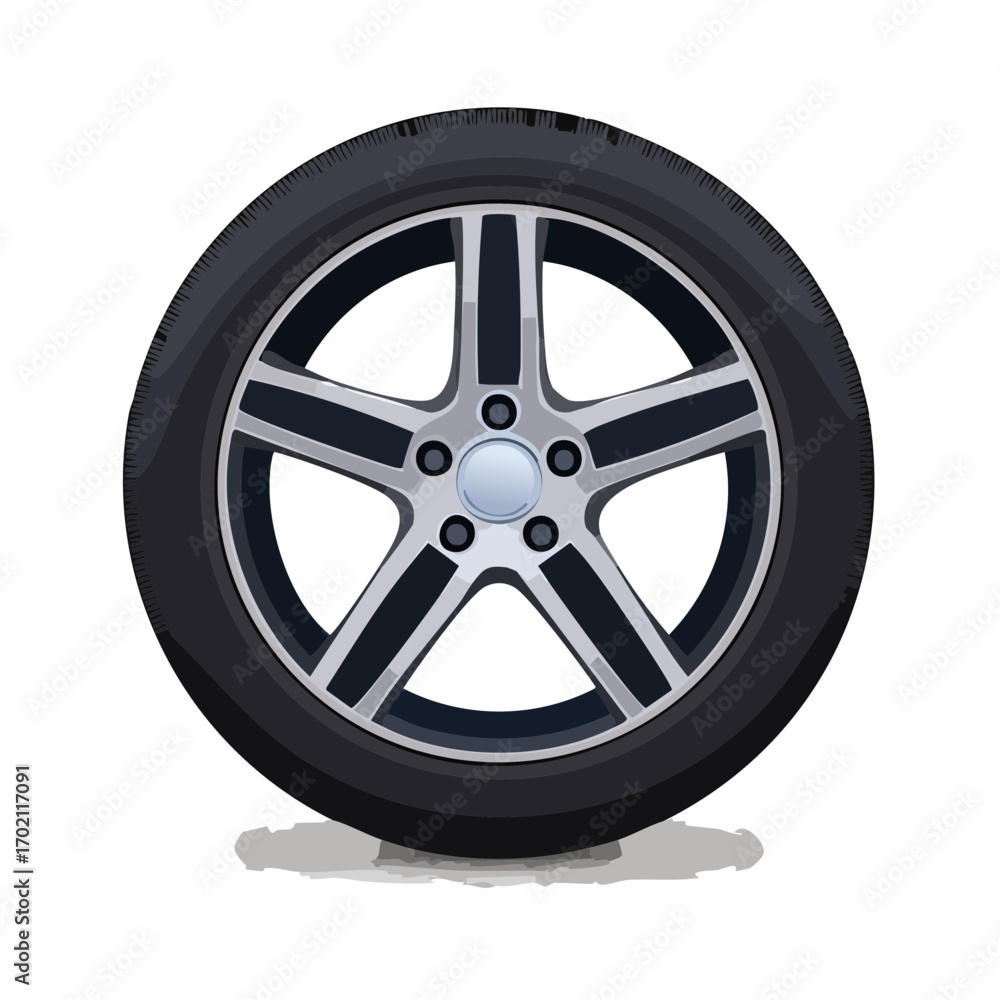Fototapeta premium Roue de voiture entière vue de profil, pneu, jante, arrière plan blanc