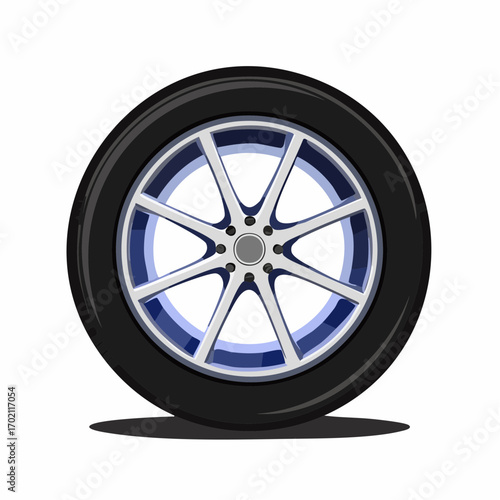 Roue de voiture entière vue de profil, pneu, jante, arrière plan blanc