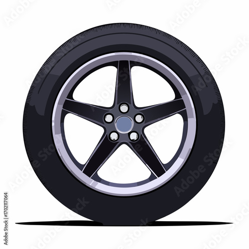 Roue de voiture entière vue de profil, pneu, jante, arrière plan blanc