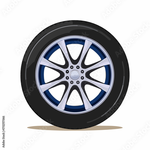 Roue de voiture entière vue de profil, pneu, jante, arrière plan blanc