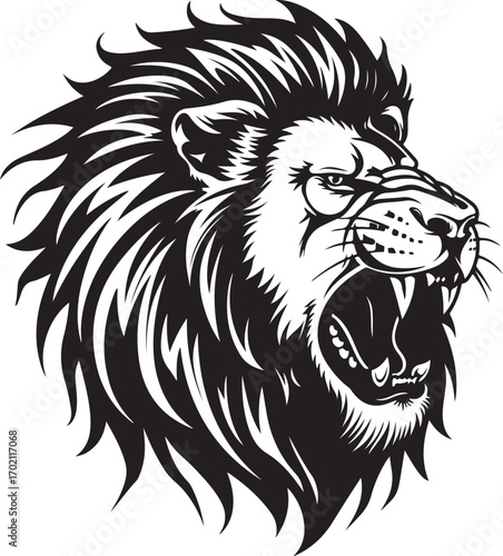 Powerful roaring lion head in dynamic monochrome art